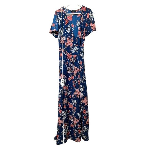 Lulus Divine Days Wrap Maxi Dress Womens S Floral Print Navy Blue Adjustable - Picture 10 of 10
